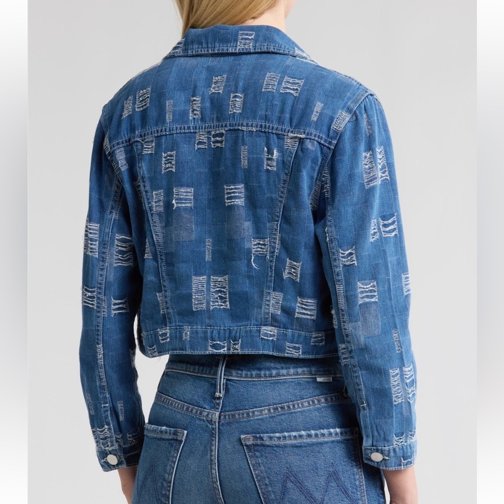 L’AGENCE Koda Cropped Denim Jacket Tuscon Patchwork S NWT - Picture 9 of 11